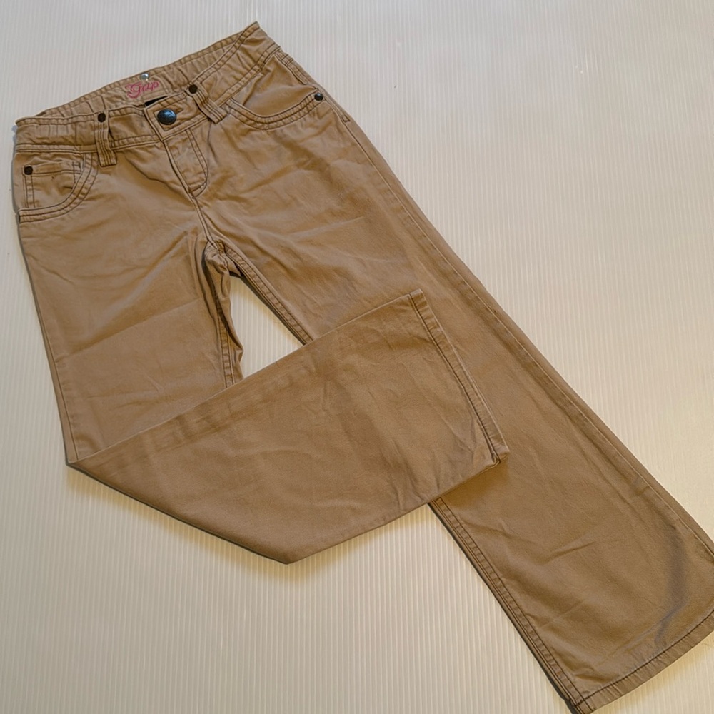 Gap kids light khaki - tan bootcut pants with adjustable waist. Girls size 7